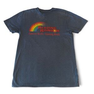 Rare Vintage Reading Rainbow Blue Graphic T-Shirt Opening Books Opening Minds M